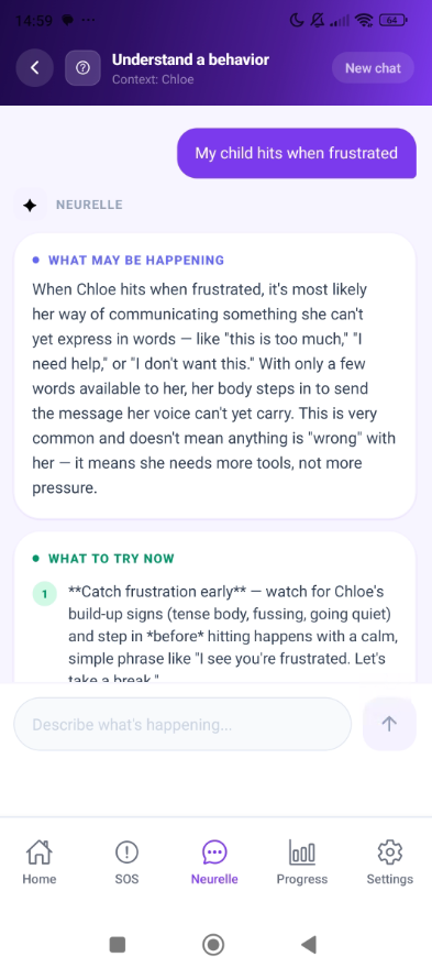 Neurelle AI screen — understand behaviors and prepare for new situations